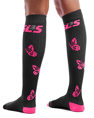 SLS3 Compression Socks for Women 20-30 mmHg Knee High - Graduated Compression - Sports, Travel, Everyday Wear (Black, Medium-Large)