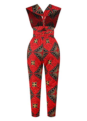 Vimoisa Women Sexy Boho African Jumpsuits Printing Rompers V-Neck Multi-Way Wide Leg Pants #TOP4