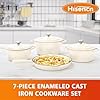 Hisencn Enameled Cast Iron Cookware Set - 7 Piece Dutch Ovens Set, Sauce Pan, Skillet, 3 Lids, Pots and Pans Set, Ceramic Coated Cast Iron, Heavy Duty, Gas/Induction Compatible, PFA Free #3