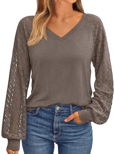 AUTOMET Womens Long Sleeve Shirts V-Neck Lace Tops Business Casual Blouses Tee Trendy 2025 Fall...