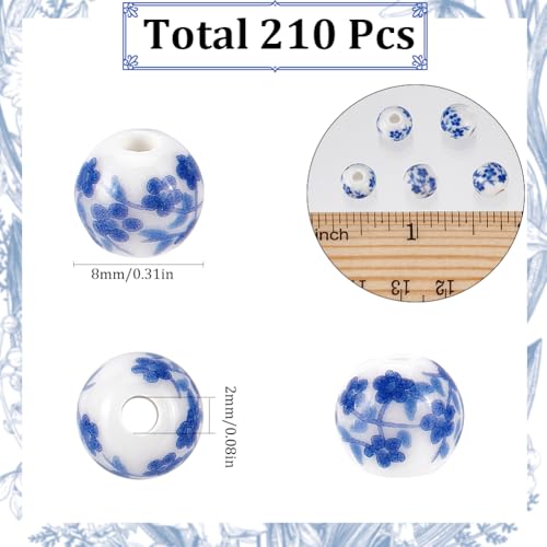 SUNNYCLUE 1 BOX 210Pcs 8MM Ceramic Blue Flower Beads Porcelain Beads Bulk White Printed Flowers Small Smooth Spacer for jewellery Making Bracelets Necklace DIY Crafting Beginners - Image 2