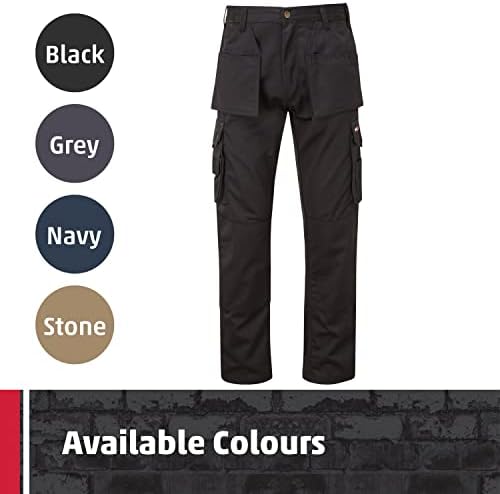TuffStuff - Pro Work Long Trousers - 36 Waist - Black Cargo Trousers- Work Trousers For Men - Triple Stitched Seams - Features Knee Pad Pockets - Mens Work Trousers