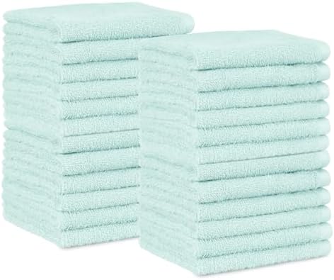 Amazon Basics face Towels for bathroom, 100% Cotton Extra Absorbent washcloth, Fast Drying - salon towel - 24 Pack Ice Blue (12 x 12 inches)