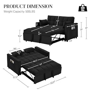 Convertible Sleeper Sofa Bed, Velvet Pull Out Couch Bed,3-in-1 Convertible Upholstered Loveseat Sofa,Velvet Futon Couch with Adjustable Backrest for Living Room,Dark Black Convertible Sleeper Sofa Bed Velvet Pull Out Couch Bed3 in 1 Convertible Upholstered Loveseat SofaVelvet Futon Couch with Adjustable Backrest for Living RoomDark Black