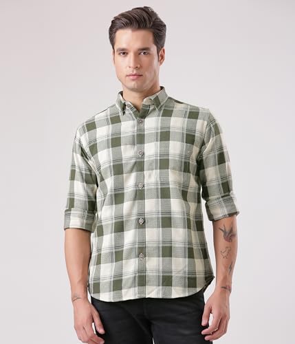 Image of TURMS Men's Casual Checks Shirts, Odor Control, Moisture Wicking, Button Down Collar, Cool Tech Cotton Fabric, Tailored Fit, Full Sleeve