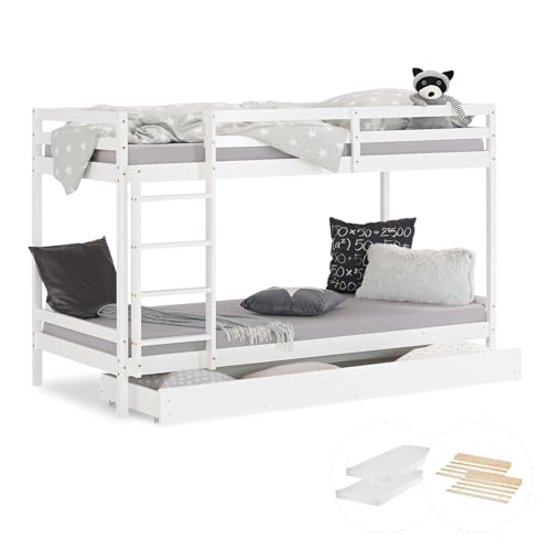 Homestyle4u 2502, Etagenbett 90x200 Holz 2 Kinder inklusive Bettkasten & 2...