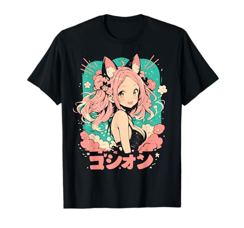 Anime Waifu Lindo Anime el manga Gato Chica Dulce Retro Japón Camiseta
