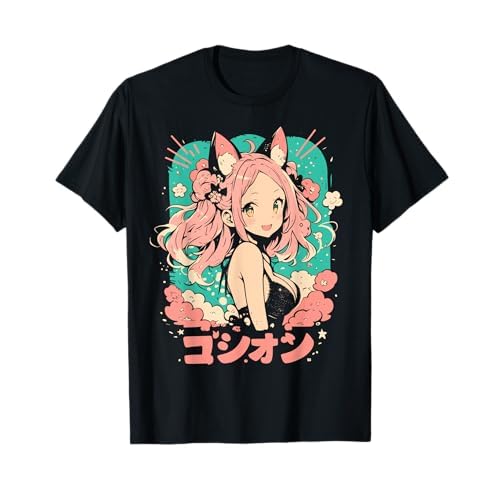 Anime Waifu Lindo Anime el manga Gato Chica Dulce Retro Japón Camiseta