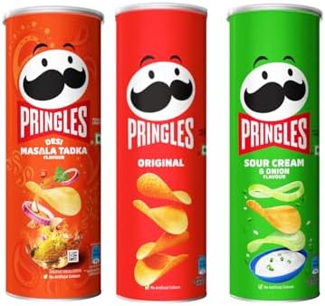 Kellogg's Pringles Original + Sour Cream & Onion + Desi Masala Tadka Flavour(107 grams each)