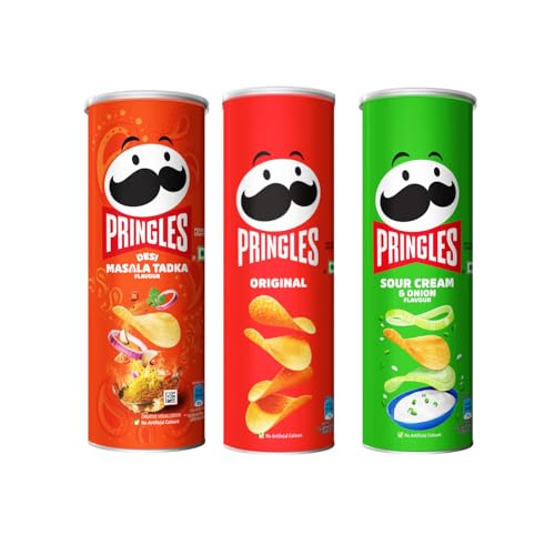 Image of Kellogg's Pringles Original + Sour Cream & Onion + Desi Masala Tadka Flavour(107 grams each)