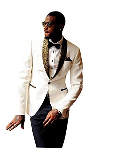 Botong Beige Slim Fit Mens Suits Shawl Lapel Wedding Suits Groom Tuxedos Prom Suits Beige 44 Chest / 38 Waist