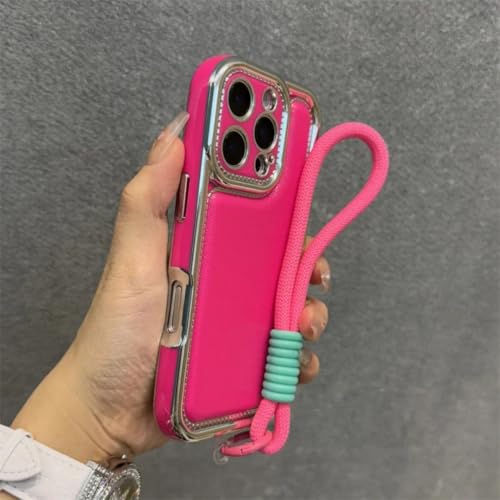 Protection antichoc iPhone 13 étui en cuir magenta de luxe robuste