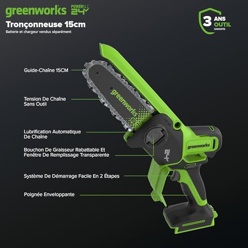 Greenworks POWERALL 24V Mini Tronçonneuse 15cm Gen. II Sans batterie - vue 3