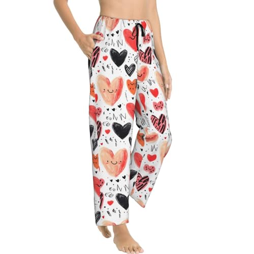 Pantalon de pyjama pour femme léger et ultra doux motif cœur rouge
