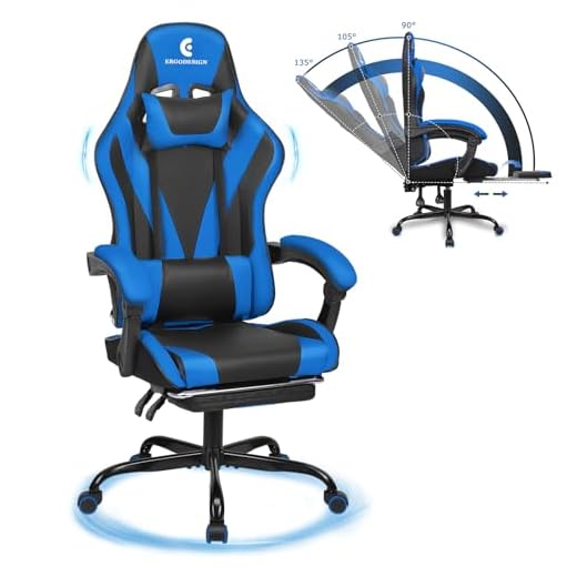 ErgoDesign Cadeira de jogos com apoio de braço e apoio para os pés, cadeira de videogame com encosto alto, preto/azul