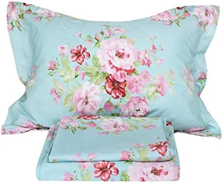Usning Floral Sheet Set, Soft 100% Cotton Shabby Pink Rose Print Bed Sheet Set with Deep Pocket Fitted Sheet, Flat Sheet and Pillowcases, 4-Piece King Size