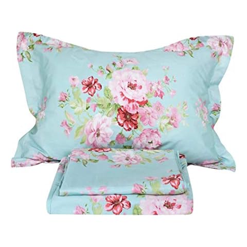 Usning Cotton Bedding Sheet Set, Extra Soft 100% Cotton Sheet Set, Shabby Pink Floral Print Bed Sheet Set, Floral Sheet and Pillowcase 4-Piece Queen Size Cover