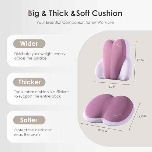 Image of FLORICH Car Seat Cushion and Back Support for Car Ultrathick Memory Foam Office Chair Cushions with Lumbar Support Pillow for Sciatica & Back & Tailbone Pain Relief (Purple)