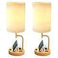 Dreamholder Table Lamp with 3 USB Charging Ports, Modern Desk Lamp with AC Outlet and Phone Stands, Perfect Bedside Lamp for Bedroom, Living Room, Office (Pack of 2)