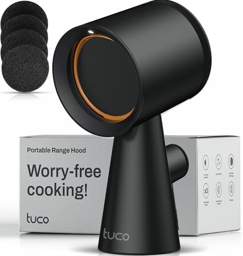 TUCO Portable Range Hood, Countertop Kitchen Exhaust Fan with 3 Speeds, 5-Layer Filter, Powerful Smoke Removal, Low Noise, Oil Cup, Air Purifier for Apartments, Dorms & Indoor BBQ Smokeless – Black