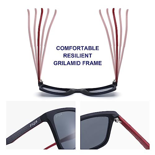 Image of Men's Polarized Sunglasses, Square Rubber Frame Carbon Fiber Temple Fishing Driving Sun Glasses UV Protection RFS8205