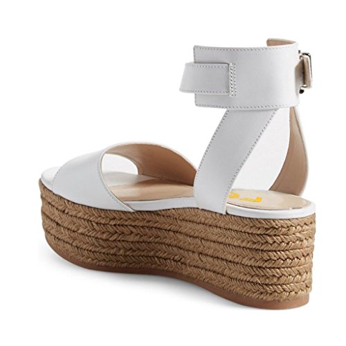 Fsj Women Chic Open Toe Platform Wedge High Heel Espadrilles Sandals Ankle Strap Casual Summer Shoes Size 7 White #TOP1
