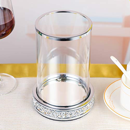 Pillar Candle Holders,Candlesticks Holder with Glass Hurricane Lid,Metal Candle Holder for Coffee Dining Table, Wedding, Christmas, Halloween, Home Decoration 2 Pieces a Set Silver YL001S