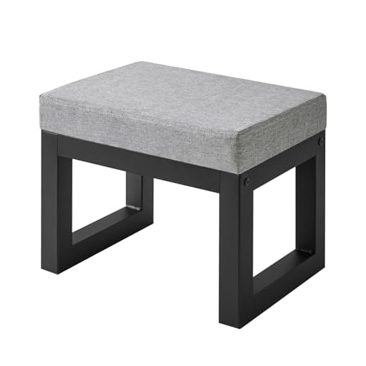 IBUYKE Small Foot Stool with Padded Seat, Pouffe Stool Change Shoe Footrest, Ottoman Footrest Extra Seating for Entryway for Living Room Bedroom, Blue-Gray WBD001L-X