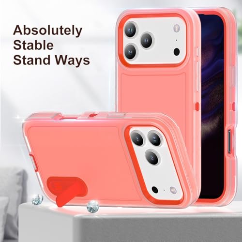 Coque iPhone 17 Pro silicone vert et rose rigide antichoc avec béquille intégrée - 3