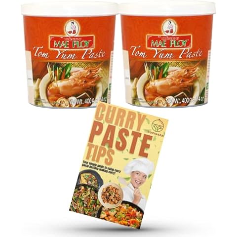 Mae Ploy Tom Yum Paste (400 g x 2) with Curry Recipe Leaflet - Easy to Use Thai Tom Yum Paste for Tastier Home Meals Cover
