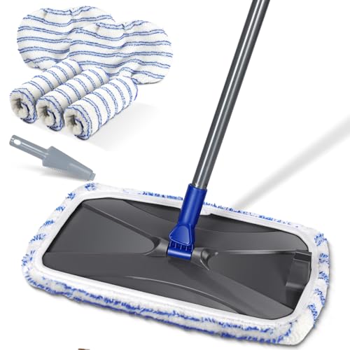 MASTERTOP Mopa Fregona Grande de Microfibra, Mopa Plana Giratoria 360° para Limpieza Suelos de Madera Dura y Azulejos, con 5 Almohadillas Reutilizables (42*23cm)