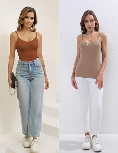 Image of BQTQ 5 Pcs Womens V Neck Camisoles Spaghetti Strap Slim-Fit Undershirts | Adjustable Spaghetti Straps Camisoles, Slim Fit V-Neck Camisoles for Women, Soft Seamless Layering Tops for Everyday Wear