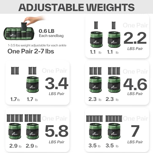 Image of Sportneer Adjustable Ankle Weights for Women and Men 7 lbs /Pair Adjustable Leg Weights with Secure Straps, Strength Training Weighted for Yoga, Walking, Running, Aerobics, Gym, Physical Therapy