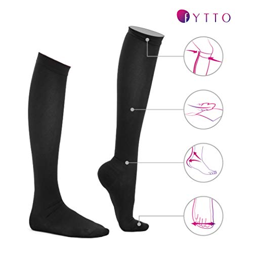 Fytto 1020 Women’s Compression Socks, Opaque 15-20mmHg Hosiery, Flight Stockings – Smooth-Knit Professional Support for Business & Travel, Classic Black, Medium - Thumbnail 6