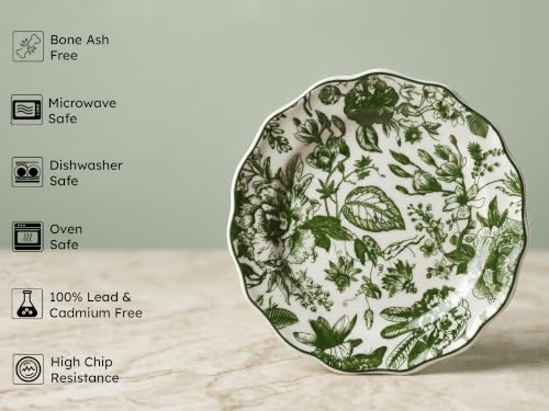 Image of Bodhi House 4-Piece Green Leaf White Porcelain Quarter Plates Set | Snack & Dessert Plates | Lightweight, Chip Resistant, | Microwave & Dishwasher Safe | Elegant Tableware for Dining & Gifting