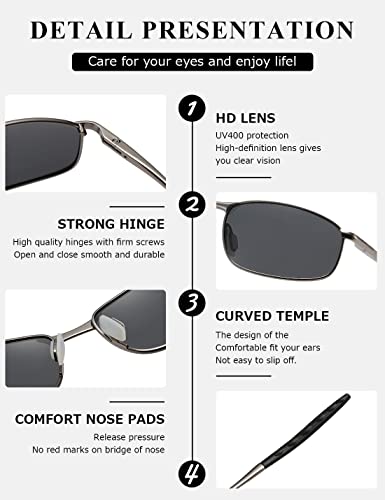 Image of AEVOGUE Polarized Sunglasses For Men Rectangle Metal Frame Retro Sun Glasses AE0535 (Gray&Black, 59)