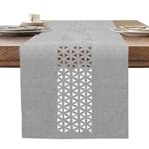 BAZIOE Lin Chemin de Table Gris Moderne 183 x 35 cm Chemin de Table Aspect Lin et Lavable pour Décoration de Table à Manger, Le Restaurant, La Fête de Noël.