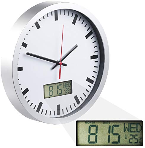 St. Leonhard Wanduhr mit Thermometer: Analoge Wanduhr, digi. Datums- & Temperaturanzeige, Bahnhofsuhr-Design (Digital und analog, Bad Uhren)