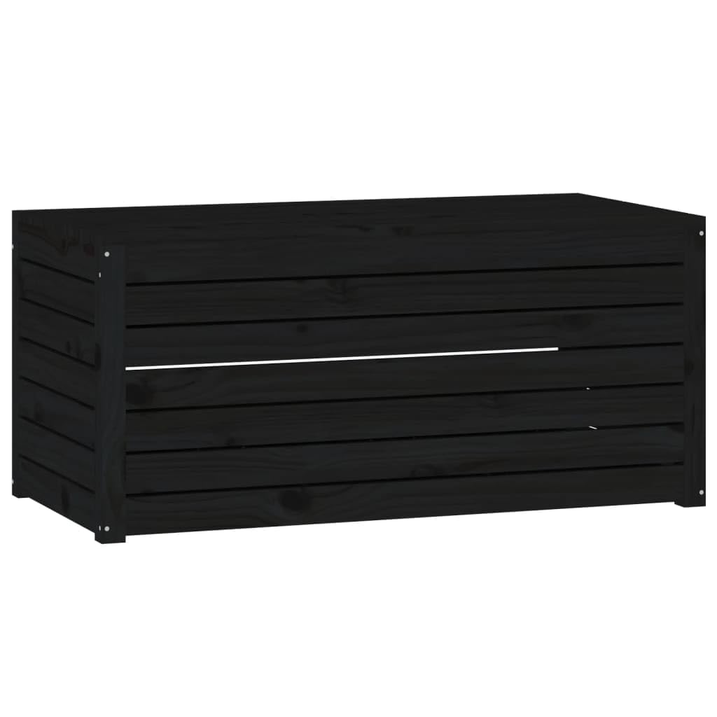 Caja de cojín para jardín, color negro, 101 x 50,5 x 46,5 cm, madera maciza de pino, caja de almacenamiento de herramientas de jardín para exterior, balcón o terraza