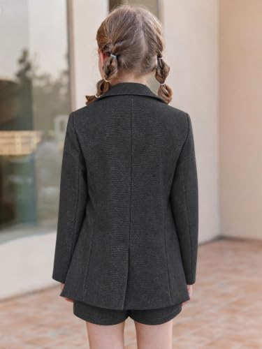 Image of Batermoon Girls Blazer Lapel Long Sleeve Blazer and Pants Set | 2 Piece Outfits Button Front Blazer and Short Pants Suit Sets 4-14 Years