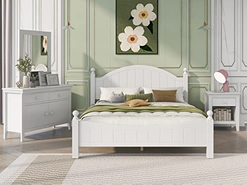 Harper & Bright Designs 4 Piece Bedroom Set,Queen Size Wood Platform Bed Frame With Nightstand And Dresser With Mirror,Traditional Style Queen Bedroom Set For Kids/Teens/Adults Bedroom(White) #TOP19