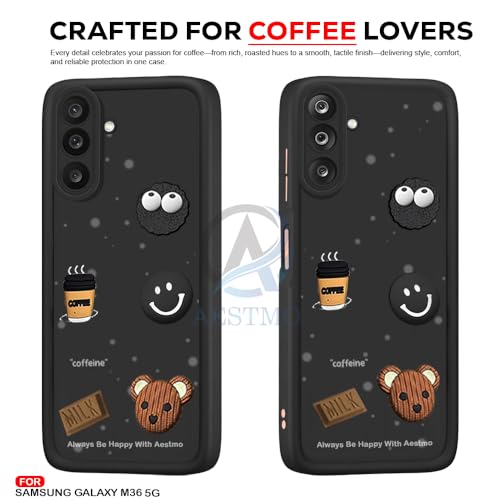 Image of AESTMO Back Case Cover for Samsung Galaxy M36 / F36 5G Cover | Cute Fun Cartoon | Coffee Silicone Case | Full Body Protection | Camera Protection Back Cover for Samsung Galaxy M36 / F36 5G (Black)