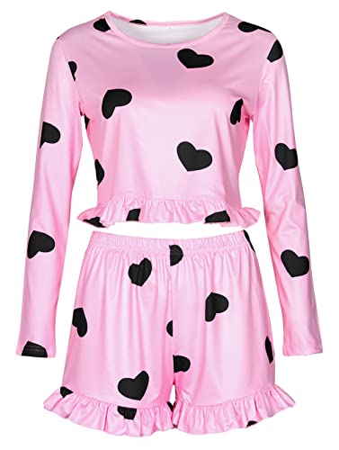 Artfish Women Valentines Pajamas Sets Lounge Graphic Cute Printed Cotton Pjs Hearts Pink-Black, Xl #TOP2