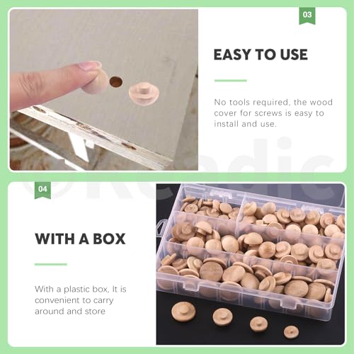 Image of Keadic 140Pcs 4 Sizes Wooden Hole Plugs Assortment Set, 3 /16 inch 5 /16 inch 3 /8 inch 1 /2 inch Wood Button Plugs Vivid Style Hardwood Hole Plugs Screw Holes Cover for Table Wooden Chair Cabinet Furniture