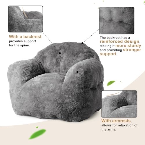Image of GarveeHome Bean Bag Chair, 39 inch Bean Bag Couch Kids Bean Bag Chair with Filler Included, Beanbag Chair Soft Adult Bean Bag Sofa Chair Floor Sofa for Gaming Reading, Dark Grey