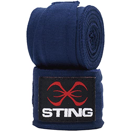 STING Elasticised Hand Wraps Navy 120-Inch | Elastic Fabric Construction with Extended Wrist Coverage | Thumb Loop and Hook and Loop Closure System | Suitable for Boxing MMA and Combat Training