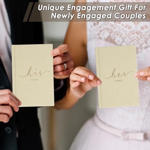 Image of Urnseh Wedding Vow Books His And Hers, Officiant Book For Wedding Ceremony, Gold Foil Wedding Notebook Bride Groom Booklet For Wedding Gifts, 40 Pages, 5.9 inch X 3.9 inch, Wedding Journal (Beige + Beige)