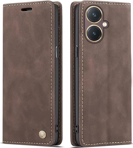 Image of ClickCase for vivo Y27 Sheepskin Series Faux Soft Leather Wallet Flip Case Kick Stand with Magnetic Closure Lightweight Slim Flip Cover for vivo Y27 (Coffee Brown)