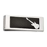 Stainless Steel Engravable Polished Black Carbon Fiber Inlay Guitar Money Clip Jewelry Gifts for Men