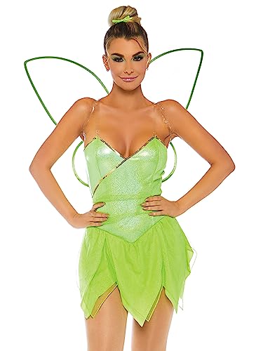 Leg Avenue womens - 4 Piece Pretty Pixie Set Bodysuit With Petal Skirt and Fairy Wings Sexy Halloween Set Adult Sized Costumes, Green, Large US
